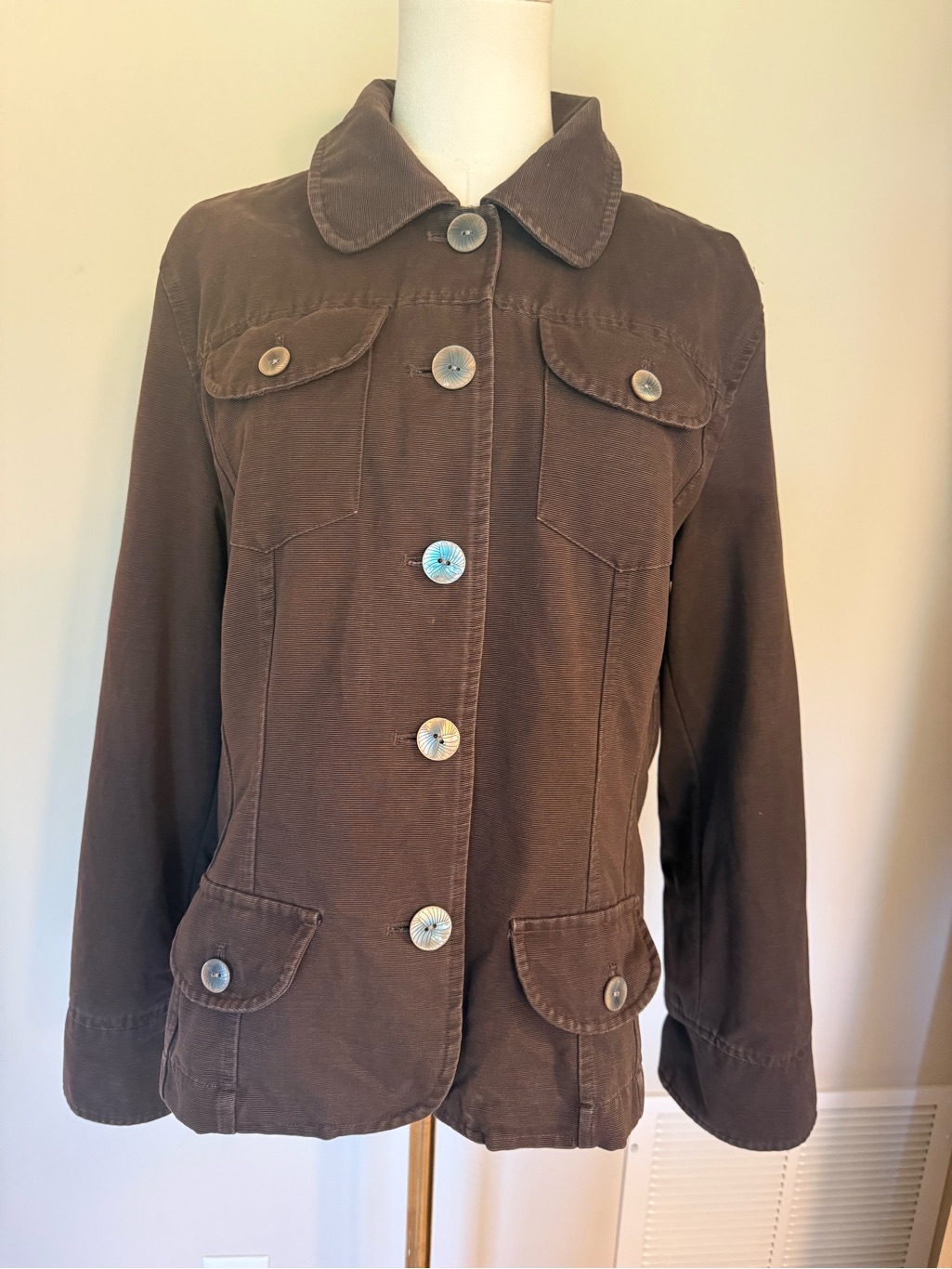 J. Jill Chocolate Brown Button Front Jacket M Cottagecore Utility Barn Jacket